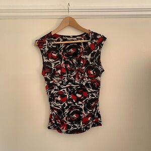 Red Beans and Rice Red and Black Rose Print Sleeveless Top size S